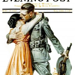 莱恩德克尔(J. C. Leyendecker)高清作品:Woman Kissing Soldier Goodbye, by J. C. Leyendecker. Saturda