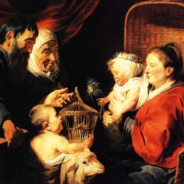 雅各布布·乔登斯(Jacob Jordaens)高清作品:The Virgin and Child in the company of little St. John and h