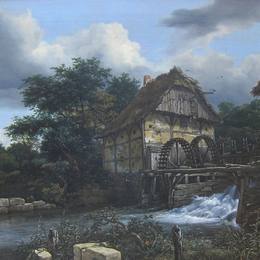 《两个水磨和一个敞开的水闸》雅各布布·凡·雷斯达尔(Jacob van Ruisdael)高清作品欣赏