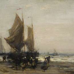 《荷兰渔船灰色的一天》詹姆斯·坎贝尔·诺布尔(James Campbell Noble)高清作品欣赏