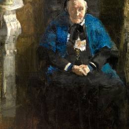 《披着蓝色披肩的老妇人（画家的祖母）》詹姆斯·恩索尔(James Ensor)高清作品欣赏