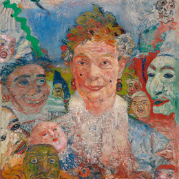 《戴面具的老妇人（面具剧院）》詹姆斯·恩索尔(James Ensor)高清作品欣赏