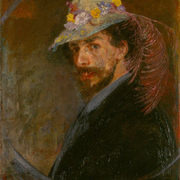 《带花帽的自画像》詹姆斯·恩索尔(James Ensor)高清作品欣赏