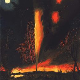《夜间在宾夕法尼亚劳斯维尔附近烧油井》詹姆斯·汉弥尔顿(James Hamilton)高清作品欣赏