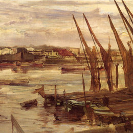 《巴特西河段》詹姆斯·阿博特·麦克尼尔·惠斯勒(James McNeill Whistler)高清作品欣赏