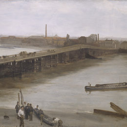 《棕色和银色：旧巴特海桥》詹姆斯·阿博特·麦克尼尔·惠斯勒(James McNeill Whistler)高清作品欣赏