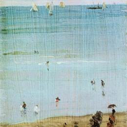《蓝色与珍珠的和谐：金沙，迪耶普》詹姆斯·阿博特·麦克尼尔·惠斯勒(James McNeill Whistler)高清作品欣赏