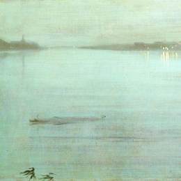 《夜间，蓝色和银色：切尔西》詹姆斯·阿博特·麦克尼尔·惠斯勒(James McNeill Whistler)高清作品欣赏