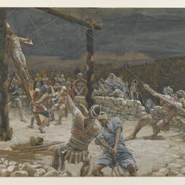 《The Raising of the Cross（e?le?vation十字架）》詹姆斯·天梭(James Tissot)高清作品欣赏