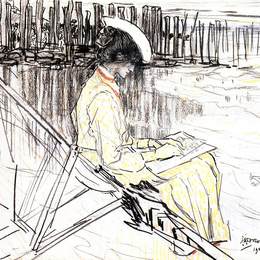 简·托罗普(Jan Toorop)高清作品:Portrait of Emma Bellwidt on the Beach at Domburg