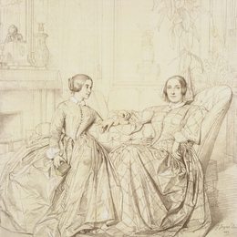 让·奥古斯特·多米尼克·安格尔(Jean Auguste Dominique Ingres)高清作品:Countess Charles dAgoult and her daughter Claire d&amp;