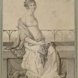 让·奥古斯特·多米尼克·安格尔(Jean Auguste Dominique Ingres)高清作品:Portrait of miss Barbara Bansi sitting in an Italian landsca
