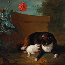 《狗和猫和小猫，鹦鹉》让·巴普蒂斯特·乌德里(Jean-Baptiste Oudry)高清作品欣赏