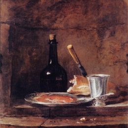 《午餐的剩饭，也叫做银杯。》让·巴蒂斯·西美翁·夏尔丹(Jean-Baptiste-Simeon Chardin)高清作品欣赏