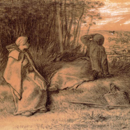 《坐在阴凉处的牧羊人》让-弗朗索瓦·米勒(Jean-Francois Millet)高清作品欣赏