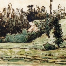 《维希附近树木茂密的山坡》让-弗朗索瓦·米勒(Jean-Francois Millet)高清作品欣赏