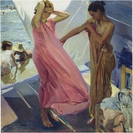 《沐浴后，瓦伦西亚》华金·索罗拉(Joaqu&amp;amp#237n Sorolla)高清作品欣赏