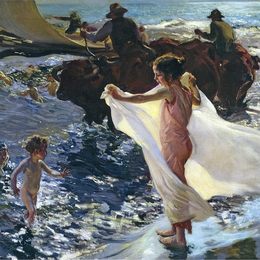 《洗澡时间》华金·索罗拉(Joaqu&amp;amp#237n Sorolla)高清作品欣赏