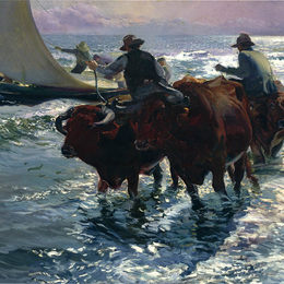 《海中公牛》华金·索罗拉(Joaqu&amp;amp#237n Sorolla)高清作品欣赏