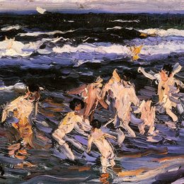 《海中儿童》华金·索罗拉(Joaqu&amp;amp#237n Sorolla)高清作品欣赏