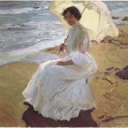 《海滩上的克洛西德》华金·索罗拉(Joaqu&amp;amp#237n Sorolla)高清作品欣赏