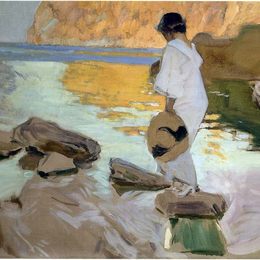 《埃琳娜在海湾，马略卡岛的圣维森特》华金·索罗拉(Joaqu&amp;amp#237n Sorolla)高清作品欣赏