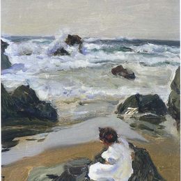 《奥维耶多海滩的埃莉尼塔》华金·索罗拉(Joaqu&amp;amp#237n Sorolla)高清作品欣赏