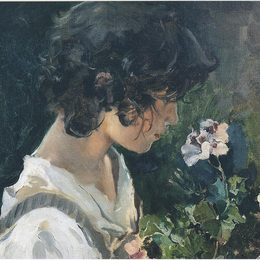 《有花的意大利女孩》华金·索罗拉(Joaqu&amp;amp#237n Sorolla)高清作品欣赏