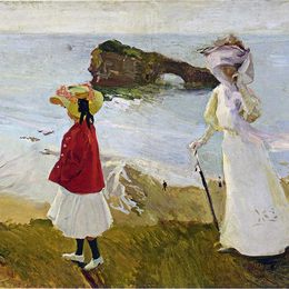 《比亚里茨灯塔漫步》华金·索罗拉(Joaqu&amp;amp#237n Sorolla)高清作品欣赏