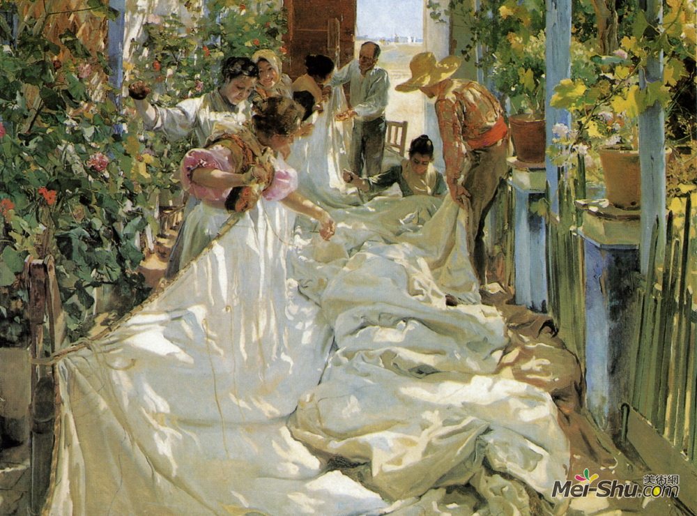 华金·索罗拉(joaquín sorolla)高清作品《修帆》