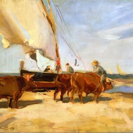 《在瓦伦西亚的海滩上》华金·索罗拉(Joaqu&amp;amp#237n Sorolla)高清作品欣赏