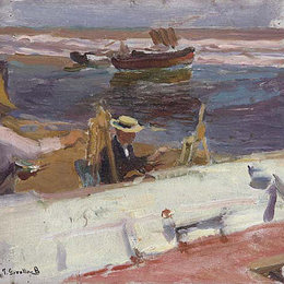 《海滩上的画家》华金·索罗拉(Joaqu&amp;amp#237n Sorolla)高清作品欣赏