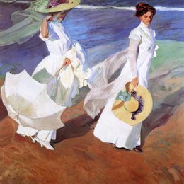 《海边散步》华金·索罗拉(Joaqu&amp;amp#237n Sorolla)高清作品欣赏