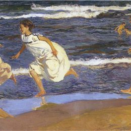 《沿着海滩奔跑》华金·索罗拉(Joaqu&amp;amp#237n Sorolla)高清作品欣赏