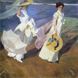 《沿着海边漫步》华金·索罗拉(Joaqu&amp;amp#237n Sorolla)高清作品欣赏