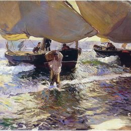 《船的到来》华金·索罗拉(Joaqu&amp;amp#237n Sorolla)高清作品欣赏