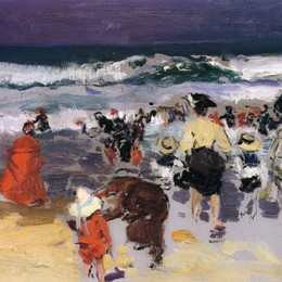 《比亚里茨海滩（素描）》华金·索罗拉(Joaqu&amp;amp#237n Sorolla)高清作品欣赏