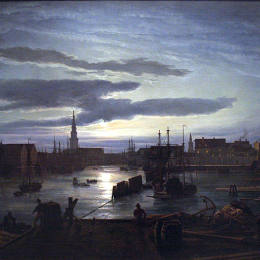 《月光下的哥本哈根港》约翰·克里斯蒂安·代赫勒(Johan Christian Dahl)高清作品欣赏