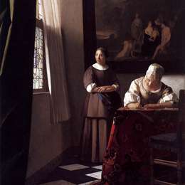 《和女仆一起写信》约翰内斯·维米尔(Johannes Vermeer)高清作品欣赏