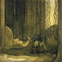 《当她再次醒来时，她正躺在前面的苔藓上。》约翰·鲍尔(John Bauer)高清作品欣赏