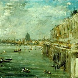 《萨默塞特住宅梯田和泰晤士河北景》约翰·康斯特布尔(John Constable)高清作品欣赏
