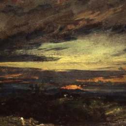 《汉普斯特德的日落研究，看往耙》约翰·康斯特布尔(John Constable)高清作品欣赏
