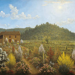 约翰·格洛弗(John Glover)高清作品:A view of the artists house and garden, in Mills Pl