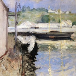 《格洛斯特鱼棚和纵帆船》约翰·亨利·特瓦克特曼(John Henry Twachtman)高清作品欣赏