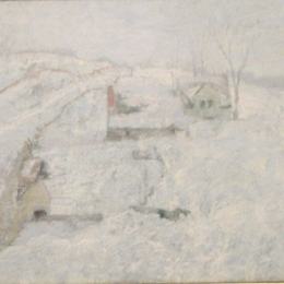 《格林威治小山在冬天》约翰·亨利·特瓦克特曼(John Henry Twachtman)高清作品欣赏