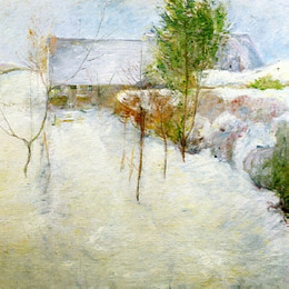 《雪中??的房子》约翰·亨利·特瓦克特曼(John Henry Twachtman)高清作品欣赏