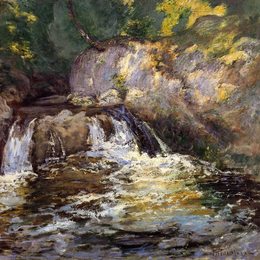 《瀑布》约翰·亨利·特瓦克特曼(John Henry Twachtman)高清作品欣赏