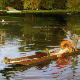 《在泰晤士河上划船》约翰·拉弗里(John Lavery)高清作品欣赏