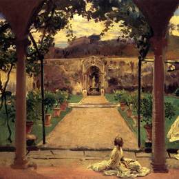 约翰·辛格·萨金特(John Singer Sargent)高清作品:At Torre Galli. Ladies in a Garden