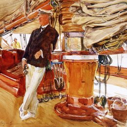 约翰·辛格·萨金特(John Singer Sargent)高清作品:Captain Herbert M. Sears on deck of the Schooner Yacht Const